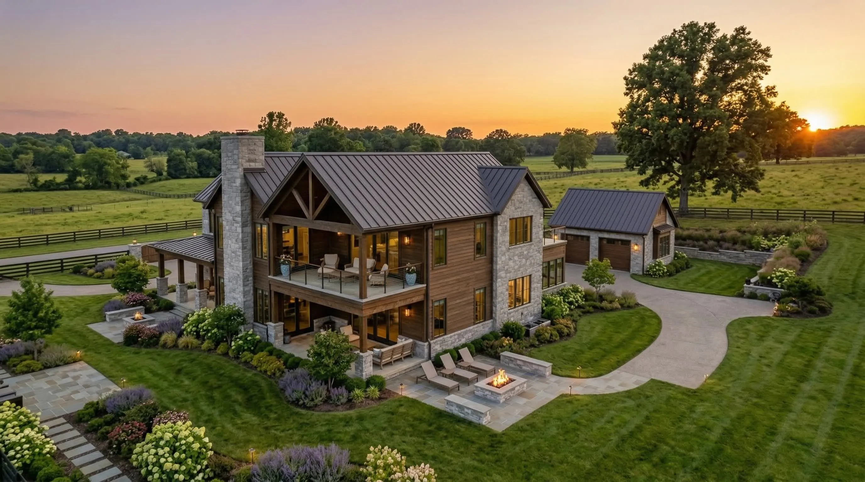 Kentucky homes at sunset.